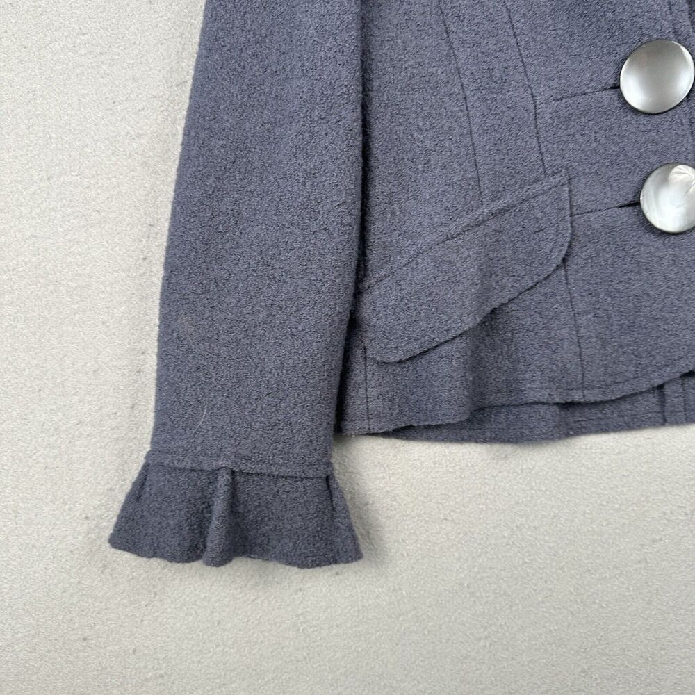 Vivian Shyu Wool Blazer Jacket Women’s Small Navy Blue Ruffle Button Front - Picture 8 of 16